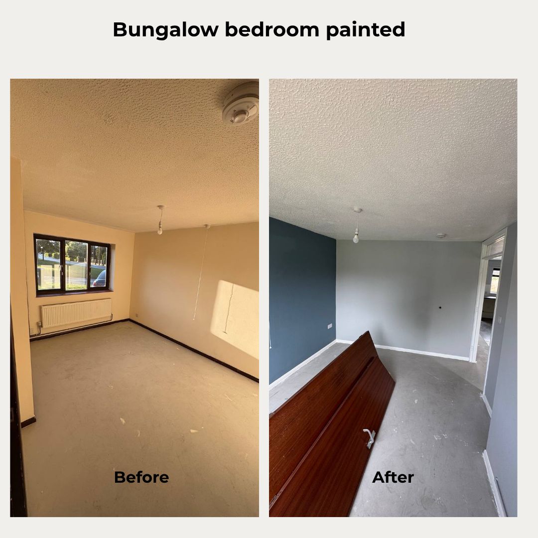Bungalow bedroom painting, before and after